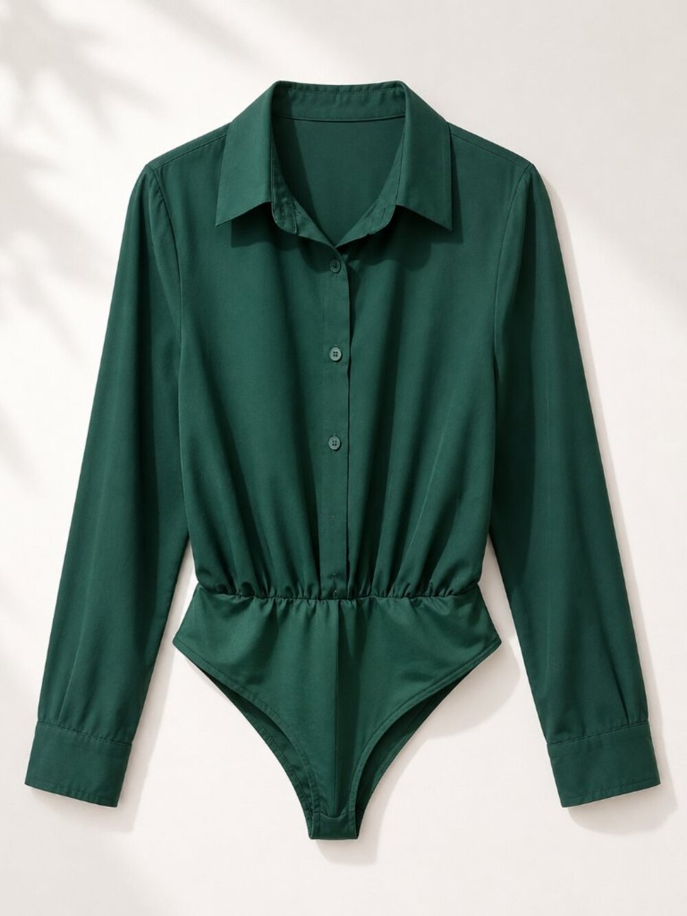 Women’s Forest Green Collared Button Front Long Sleeve Bodysuit Size L